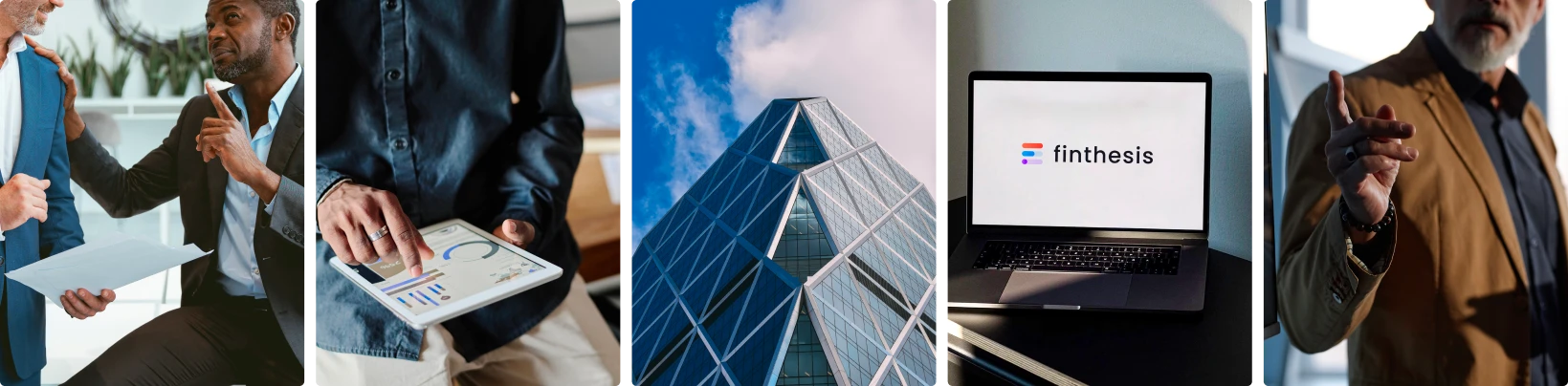 Montage d’images montrant des entrepreneurs, un immeuble haussmannien, une réunion professionnelle et une maison familiale, illustrant l’accompagnement comptable de différents secteurs et patrimoines.
